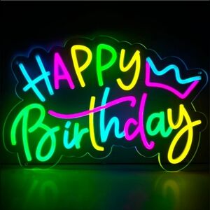 Happy Birthday Neon Light up Sign with Dimmable Switch USB (16.8 X 12.8 in)